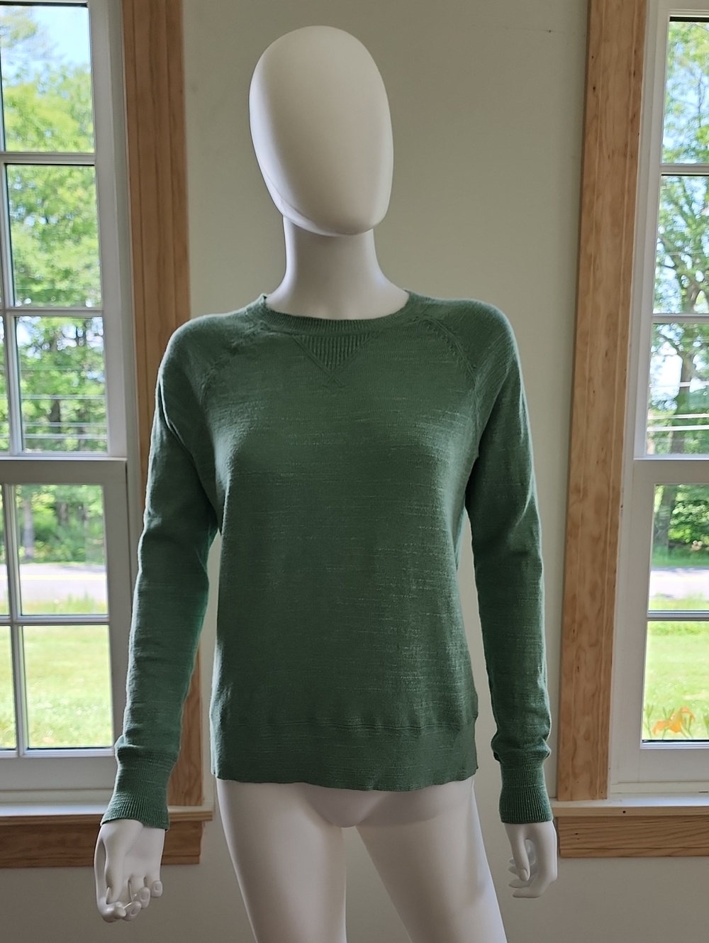 L.L. Bean Organic Cotton Slub Crewneck Sweater Lightweight Sweatshirt Green - Picture 2 of 9